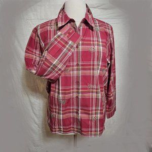 Alfred Dunner Long Sleeve Plaid Top Blouse Women's Size 18W